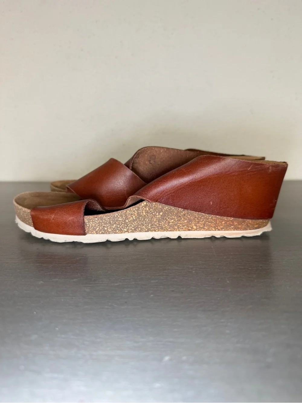 Yokono Spain Brown Leather Platform Slide Sandals Sz. 8 Minimalist Boho